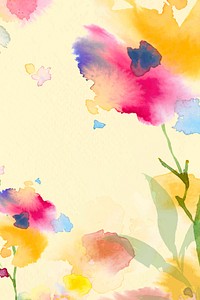 Spring floral border background vector in yellow with flower watercolor illustration