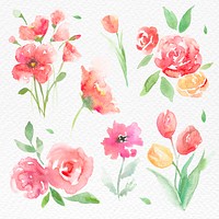 Season flowers set watercolor psd pink seasonal graphic