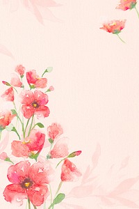 Poppy watercolor border flower background in pink spring season