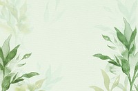 Spring floral border background in green with leaf watercolor illustration