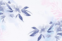 Winter floral watercolor background in purple with leaf illustration