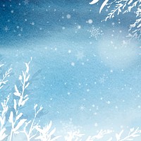 Floral winter watercolor background vector in blue with beautiful snow