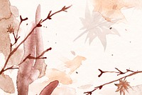 Autumn floral watercolor background in brown with leaf illustration