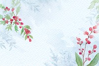 Floral christmas border background  in blue with beautiful red winterberry