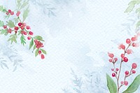 Floral christmas border background psd in blue with beautiful red winterberry