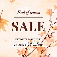 Autumn sale watercolor template vector fashion social media ad