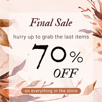 Autumn sale watercolor template vector fashion social media ad