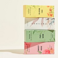 Floral box packaging mockup psd with label for beauty products