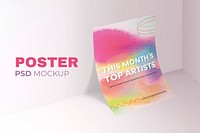 Colorful poster mockup psd on the wall