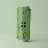 Green soda can mockup psd beverage product packaging