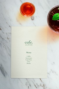 Minimal cafe menu mockup psd on a table