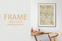 Room and frame mockup psd with Scandinavian living room interior design