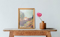 Interior and frame mockup psd with flower in vase minimal interior room design 