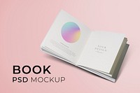 Book psd mockup, gradient graphic and pink background