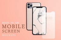 iPhone mockup psd screen, front and back, marble aesthetic 