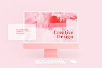 Computer screen mockup psd with abstract screensaver design 