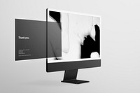 Computer screen mockup psd with abstract screensaver design 