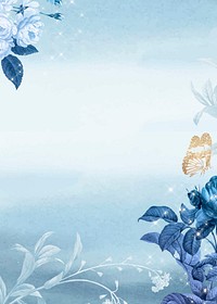 Flower frame blue border design vector, remixed from vintage public domain images