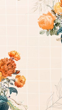 Flower phone wallpaper background, aesthetic design vector, remixed from vintage public domain images