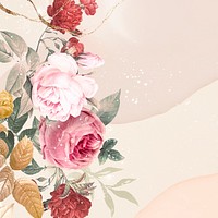 Flower wedding background, aesthetic border design psd, remixed from vintage public domain images