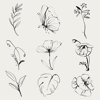 Flower doodle illustration vector set, remixed from vintage public domain images