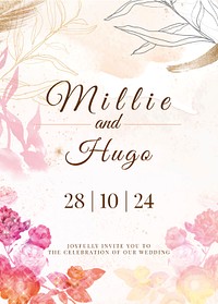 Wedding invitation floral template, aesthetic design psd, remixed from vintage public domain images