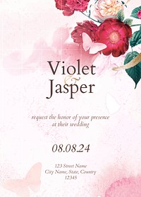 Wedding invitation floral template, aesthetic design vector, remixed from vintage public domain images