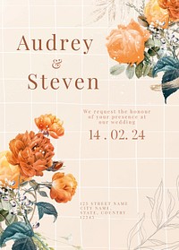 Wedding invitation floral template, aesthetic design psd, remixed from vintage public domain images