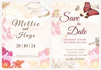 Wedding invitation floral template, aesthetic design psd, remixed from vintage public domain images