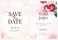 Flower wedding invitation template vector, remixed from vintage public domain images