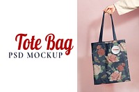 Tote bag mockup, flower design psd