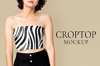 Bandeau top mockup, zebra pattern women’s apparel design psd