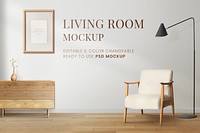 Wall mockup, home living room, minimal interior psd