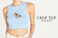 Crop tank top mockup, baby blue cute design psd