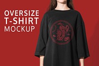 Oversized t-shirt mockup psd, black realistic design
