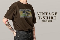 Vintage t-shirt mockup, oversized apparel with logo design psd