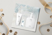 Cosmetics packaging mockup, beauty product psd gift set