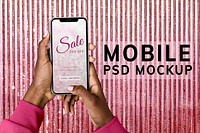 Phone screen mockup, pink aesthetic design space psd