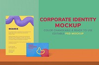 Corporate identity mockup, colorful stationery realistic psd image