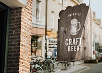 Wooden sign mockup, realistic psd design for bars