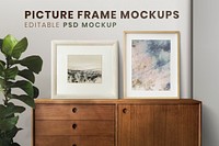 Square photo frame mockup, realistic wall home decor psd