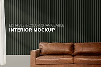 Leather couch mockup, living room furniture psd