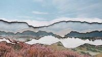 Landscape computer wallpaper, torn paper texture effect, nature background
