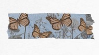Scrapbooking collage DIY vintage decor, vector butterfly washi tape sticker