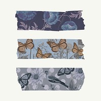 Flower washi collage tape psd, DIY decorative set for scrapbooking