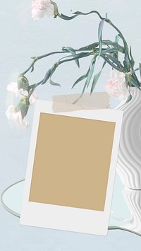 Instant photo frame, aesthetic flower background wallpaper