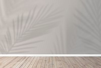 Room mockup tropical shadow psd, palm leaf design on gray wall