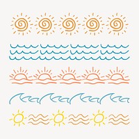 Doodle pattern brush illustration vector summer seamless set