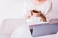 Coffee background woman relaxing, white tone filter