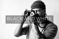 Black and white Photoshop preset filter effect PSD, blogger & influencer monochrome gray scale and white easy add-on